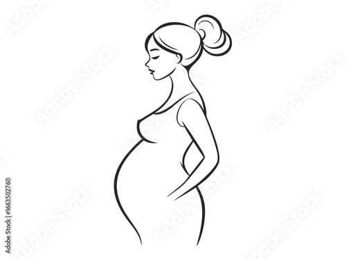 Elegant line art of a pregnant woman