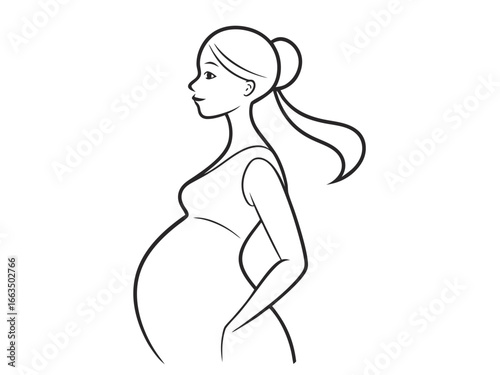 Elegant line art of a pregnant woman in profile