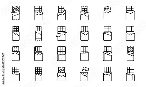 Collection of black and white food and drink icons, coffee, tea, candy, chocolate, ice cream, snacks, pizza, popcorn, pretzel, sausage, fried egg, milkshake, cold drinks, breakfast and dessert line ve