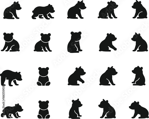Adorable bear silhouettes in various poses and sizes