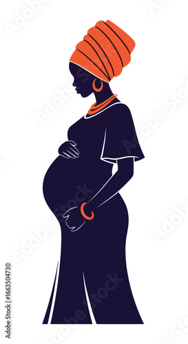 Vibrant african woman proudly showcases her pregnant belly in traditional attire