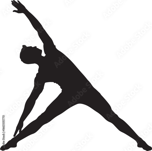 Male athlete silhouette in a triangle yoga pose, symbolizing flexibility, balance, and a healthy lifestyle