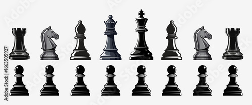 set of chess pieces on white background