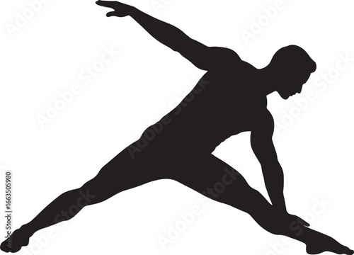 Black silhouette of a person in a triangle yoga pose, representing flexibility, balance, and a healthy fitness lifestyle