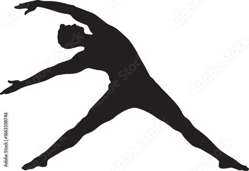 Black vector silhouette of a person in a yoga or stretching pose, perfect for fitness and wellness designs