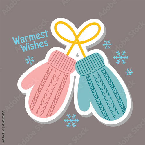 Cozy knitted mittens with a warmest wishes message