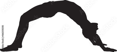 A strong silhouette of a person performing a yoga wheel pose, symbolizing flexibility, strength, and balance, perfect for wellness, fitness, and spiritual designs