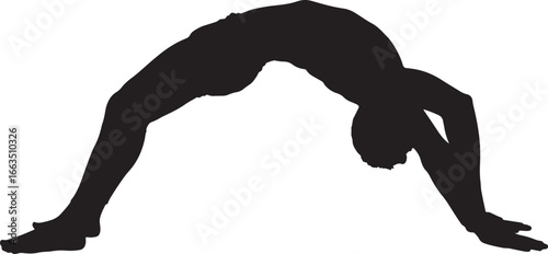 Black vector silhouette of a person in a wheel yoga pose, perfect for fitness and wellness designs