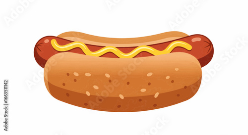 Delicious Hot Dog with Mustard on a Bun, Perfect for a Quick Meal or Cookout