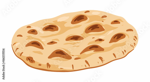 A freshly baked Indian naan bread illustration, a delicious traditional flatbread meal element