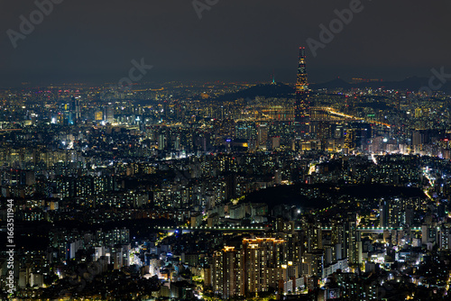 Wallpaper Mural Night Panorama of Seoul Skyline with Illuminated Skyscraper and City Lights Torontodigital.ca