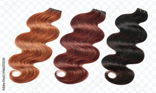 realistic 3d  three copper hair swatches in different colour style isolated on transparent background