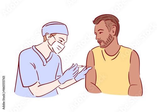 Illustration showing the vaccination process with a patient and a healthcare worker