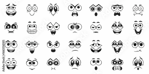Diverse set of cartoon facial expressions faces emotions