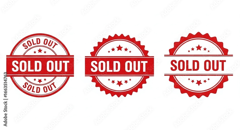 Obraz premium Set of three red sold out grunge rubber stamp seals