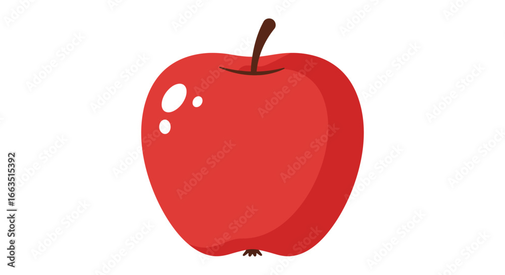 Fototapeta premium A bright red apple with a brown stem and leaf