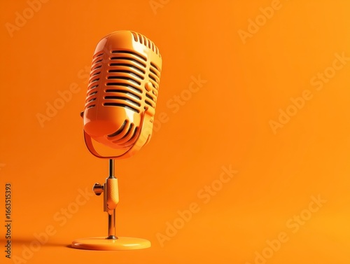 Retro Microphone on Bright Orange Background