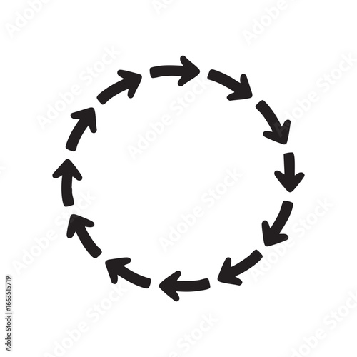 Circular arrangement of black arrows indicating a continuous cycle or process
