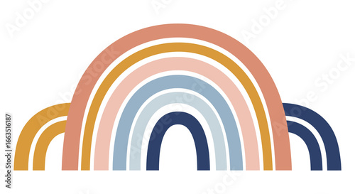 A colorful illustration of multiple pastel rainbows on a white background