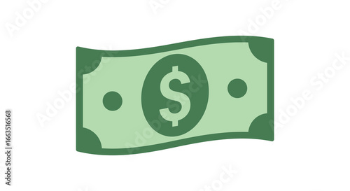 A green cartoon banknote with a dollar sign