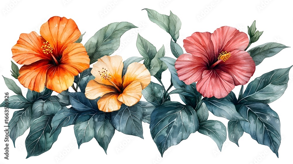 Obraz premium Vibrant tropical flowers in watercolor illust n