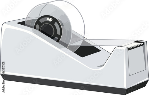 Gray Tape Dispenser with Clear Tape Roll and Serrated Blade