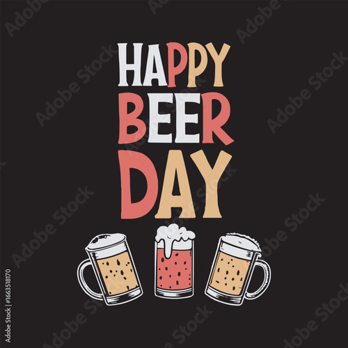 april 7th national beer day with Craft Beer glass and malt Brewery label logo design vector illustration