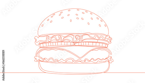 Minimalist Burger Illustration with Line Art Style on White Background perfect for food industry presentations and menus
