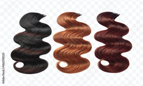 realistic 3d  three copper hair swatches in different colour style isolated on transparent background