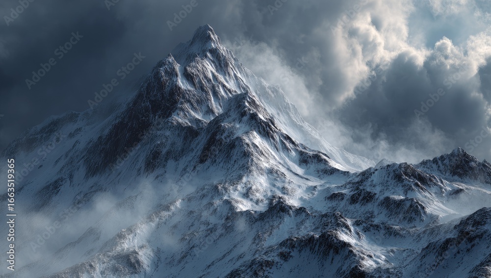 Obraz premium Snowy mountain peak under dramatic sky