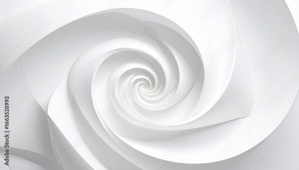 Obraz premium Abstract white spiral of smooth, layered, curved shapes with depth and motion.