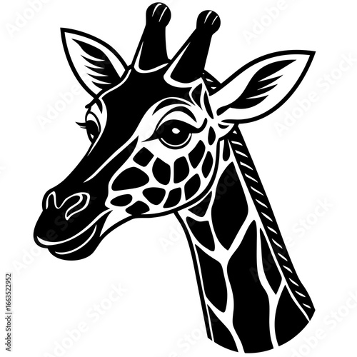 Elegant giraffe head design for nature-themed branding, unique animal mascot for creative projects, modern wildlife illustration, African safari adventure logo