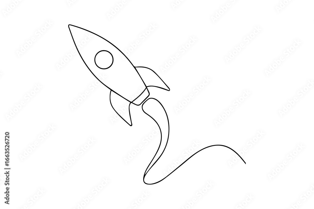 Fototapeta premium illustration of a rocket, One Line Rocket Launch Illustration – Simple Vector Icon