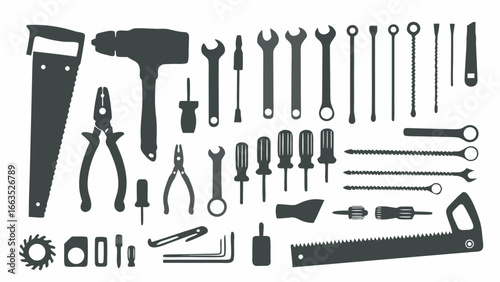 Illustration showing a collection of various hand tools including saws wrenches and screwdrivers