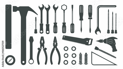 A collection of various hand tools including screwdrivers wrenches pliers and other hardware items shown