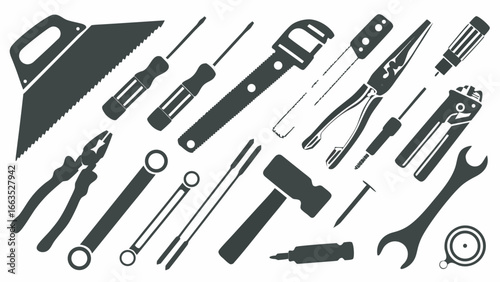 Illustration showcasing an assortment of various hand tools commonly used in construction and repair work