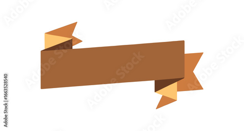 flat vector retro folded ribbon banner with angled folds brown and pastel tones no text no outline only solid color isolated on white