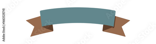flat vector retro ribbon banner with angled folds muted blue and brown tones no text no outline only solid color isolated on white