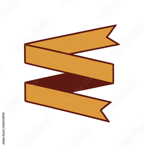flat vector retro zigzag ribbon banner with sharp folds mustard and dark red tones no text no outline only solid color isolated on white