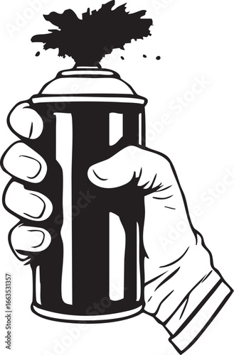 Hand Holding a Graffiti Spray Paint Can with Splatter Vector Illustration.

