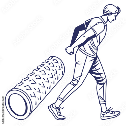 Athlete using textured foam roller for muscle recovery and stretching