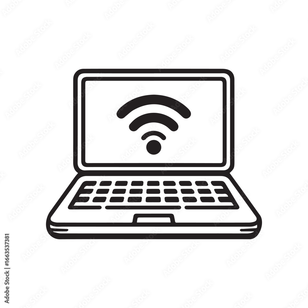 Laptop with WiFi Signal Icon Vector Black and White Laptop with WiFi Signal Icon Vector Black and White