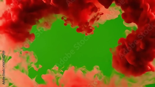 Red Smoke Cloud Frame on Green Screen Background.
