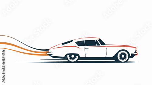 Sleek vector illustration of a classic vintage car in dynamic motion, vibrant speed lines embodying timeless automotive elegance and freedom.