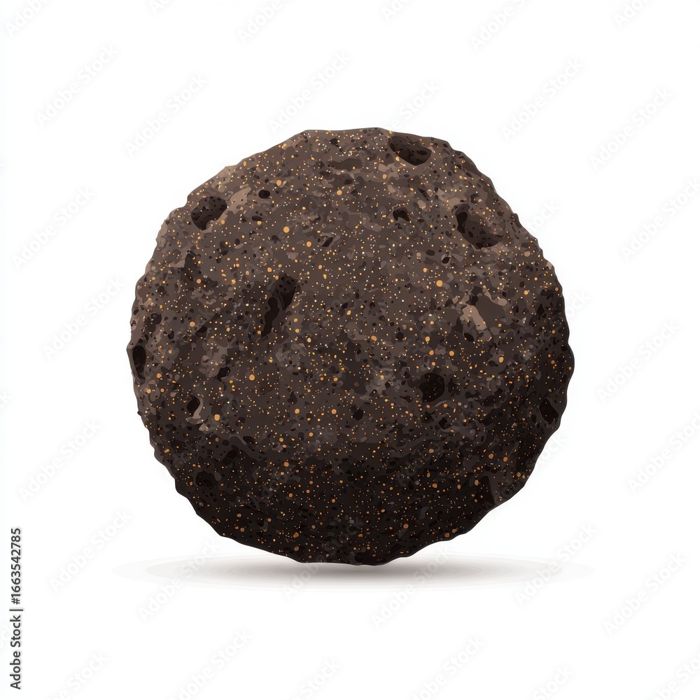 Fototapeta premium Dark Brown Spherical Object with Speckled Texture on White Background