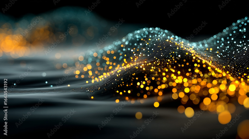 Fototapeta premium Wave pattern vector. 3D glowing abstract digital particles background. Technology concept. Abstract background. Future vector illustration.