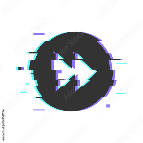 Forward symbol design with glitch effect imparts a modern aesthetic suitable for app interfaces and branding projects requiring a techy touch.