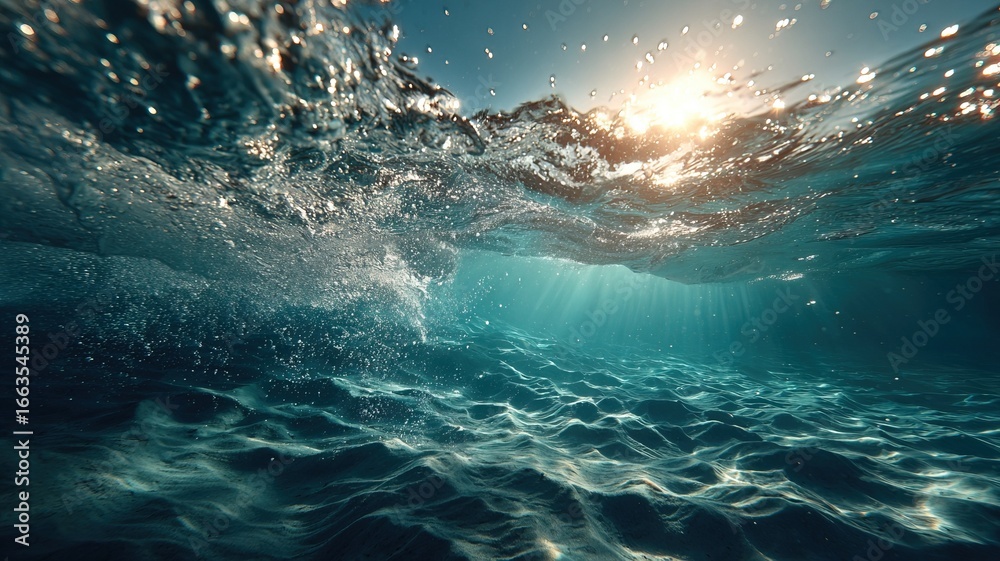 Fototapeta premium Sunlit Ocean Surface Underwater