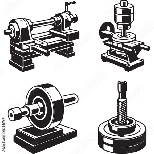 Art of collection of industrial machinery and components including lathes and mechanical parts