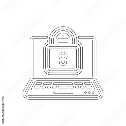 Laptop with Lock Icon Vector Black and White